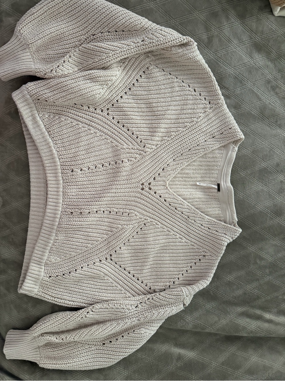 Free People Cream Open-Knit V-Neck Sweater
